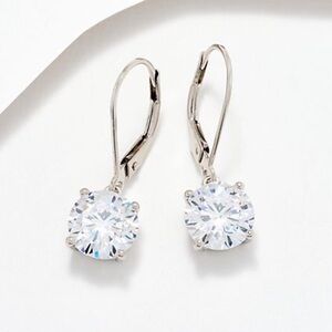 Diamonique Sterling Round Lever Back Earrings